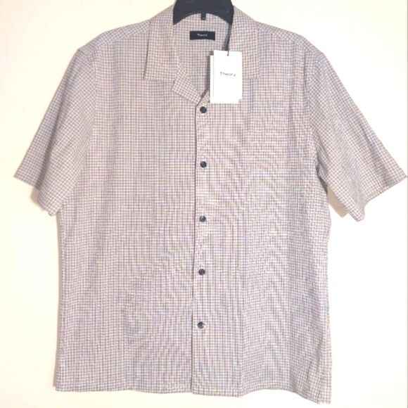 NWT Theory Men's Short Sleeve Button-Up Daze Camp Shirt Baltic/White Size L - Picture 6 of 16